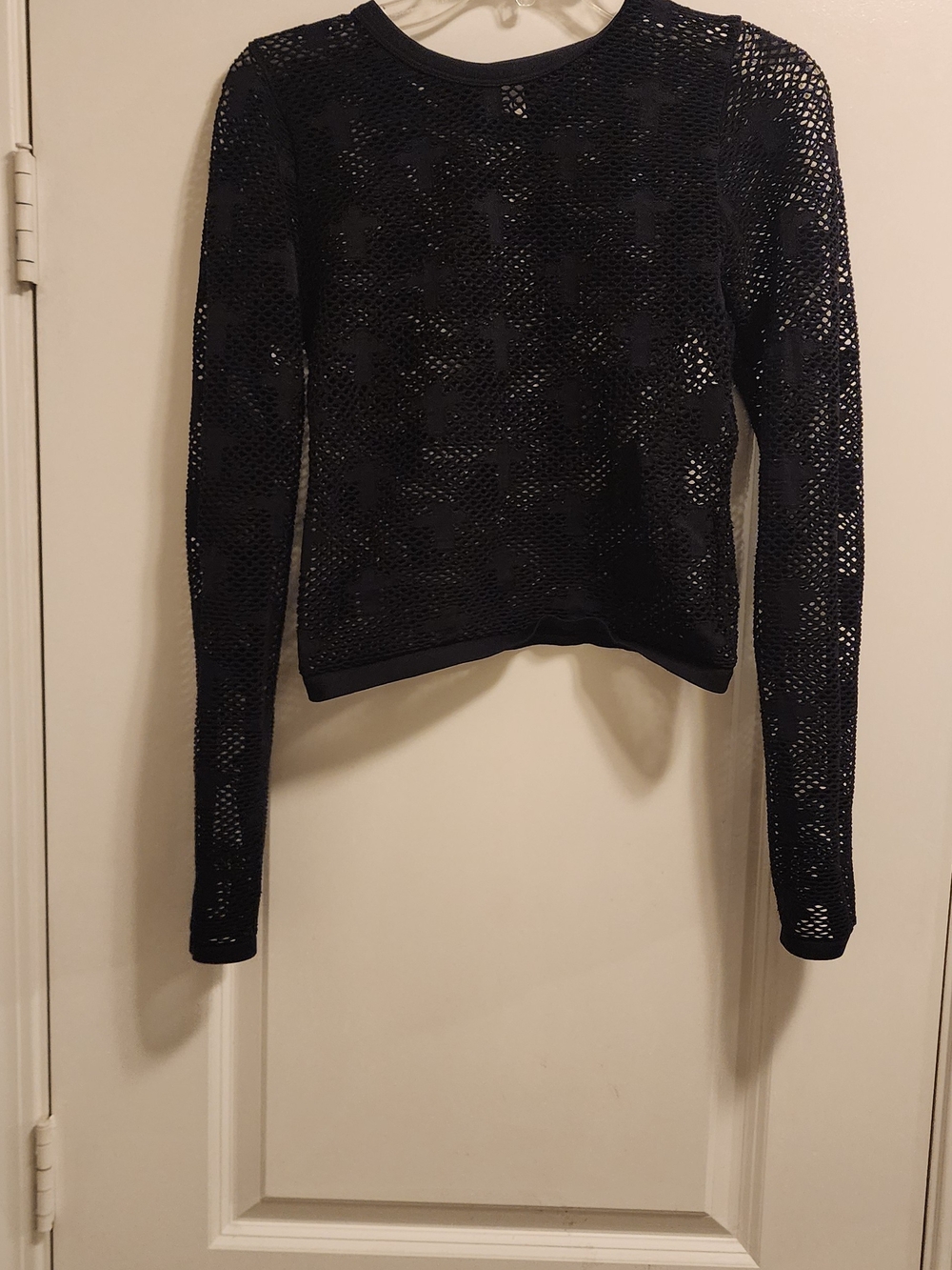 Fct Women’s Black Crochet Long-Sleeve Crop Top Sz L